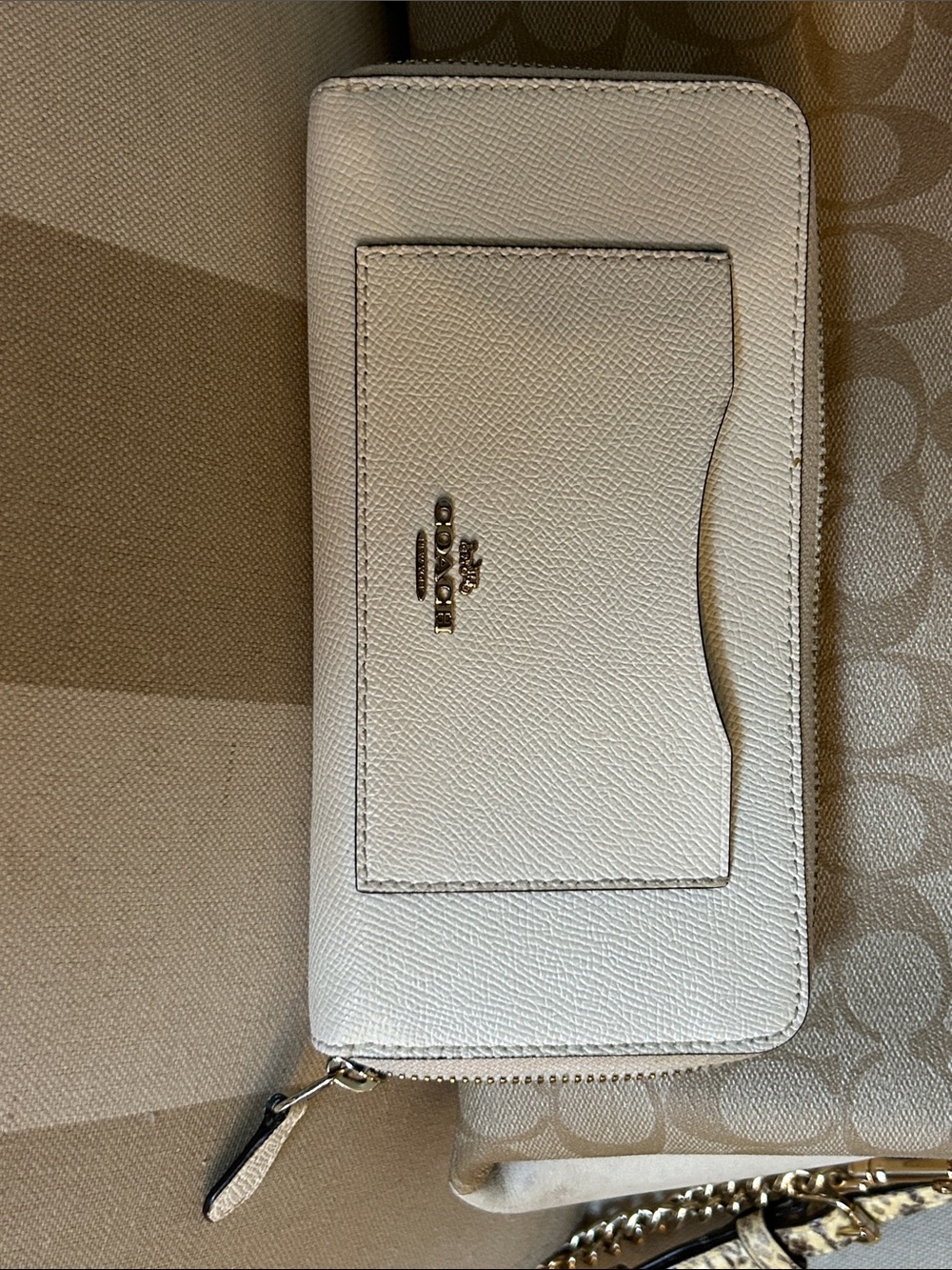 Coach Cream Zip-Around Wallet with Front Card Slot